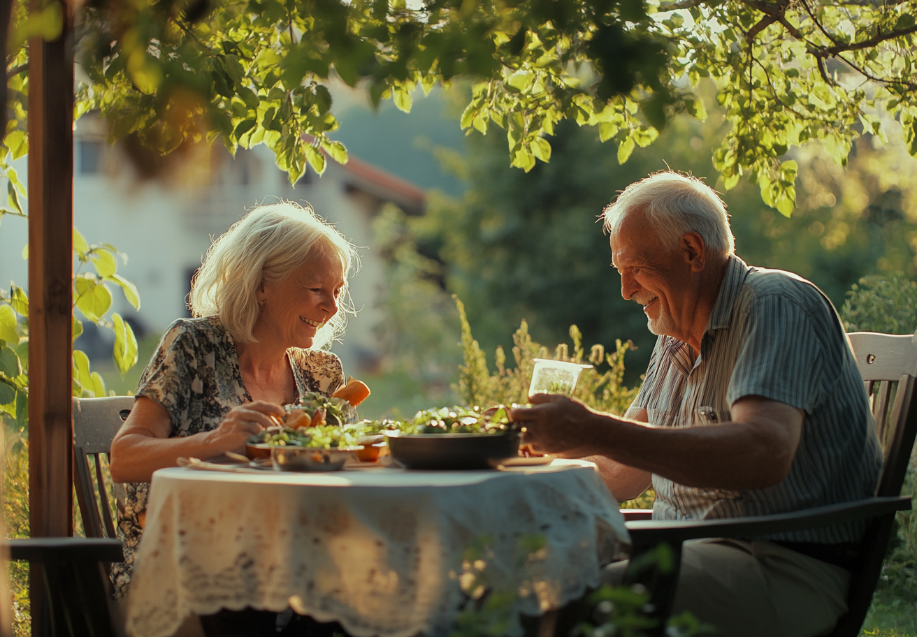 Старше подружжя насолоджується здоровим харчуванням